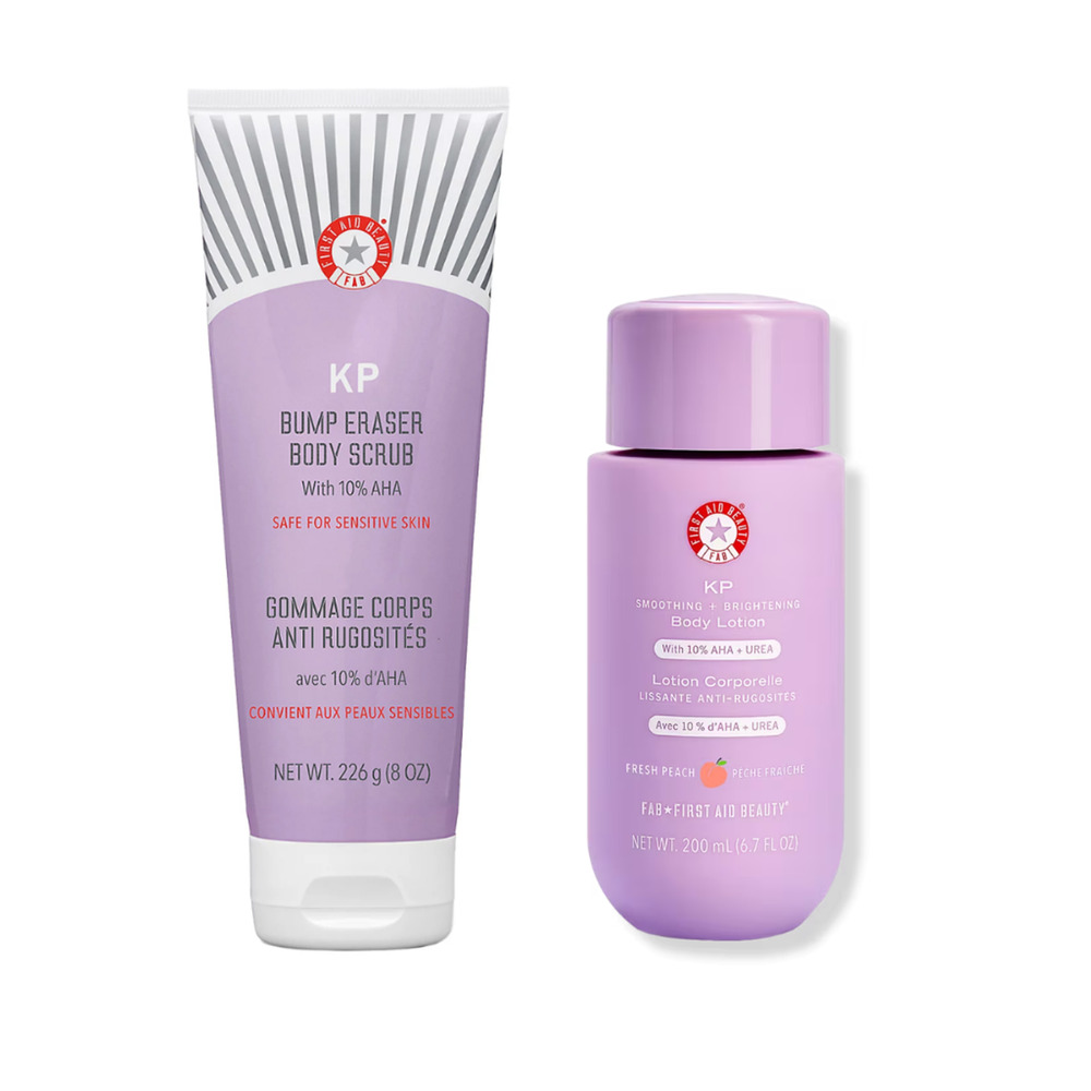 First Aid Beauty KP Bump Eraser Scrub + Fresh Peach Body Lotion - 8 oz + 6.7  oz